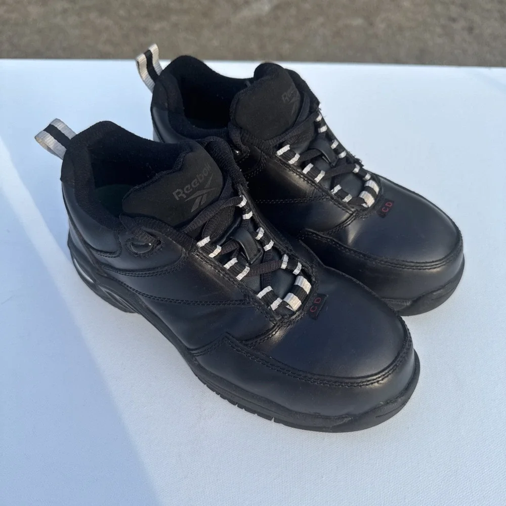 Reebok Tyak Shoes Women's‎ 6.5W Black Composite Toe Work Leather Sneaker Lace up